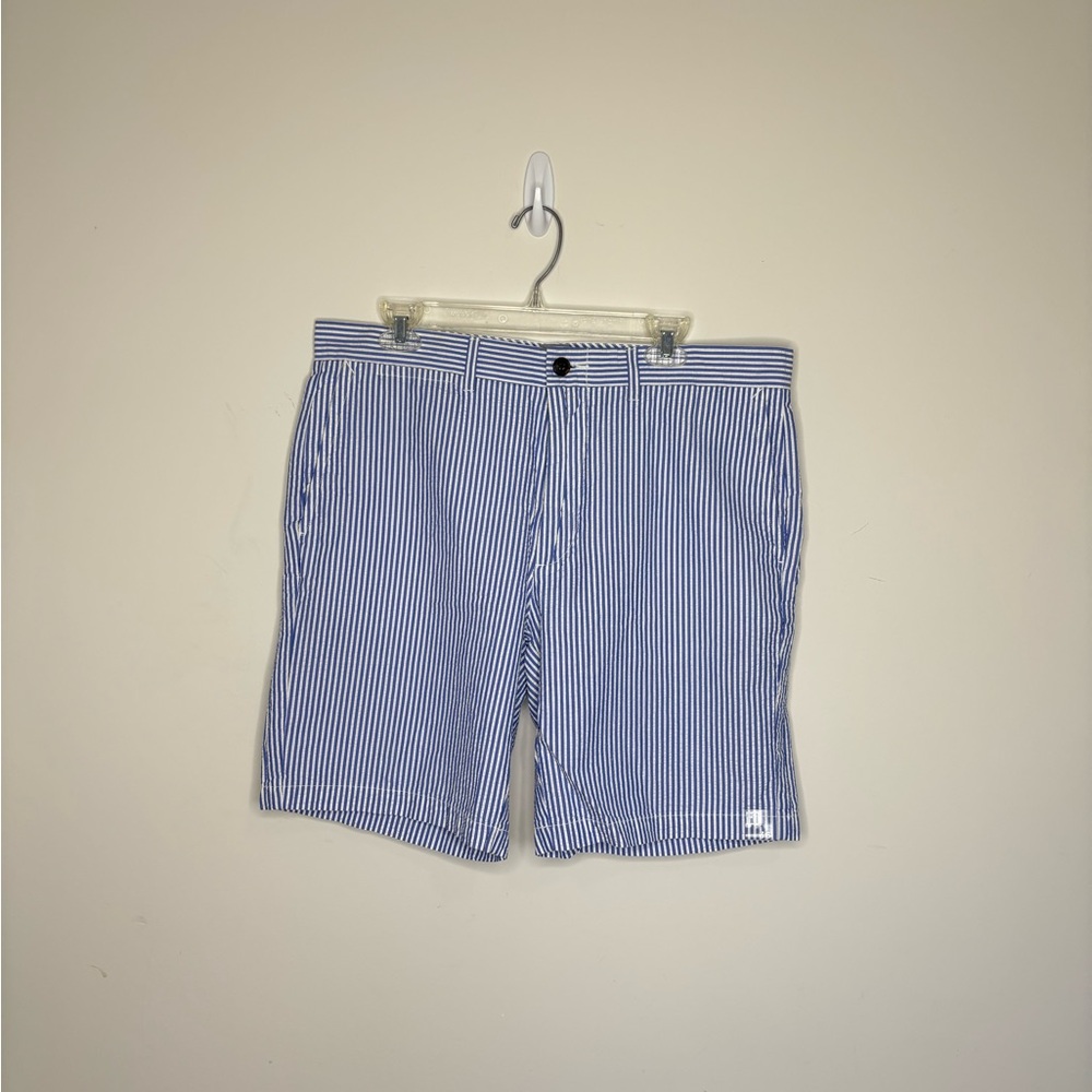 BN4 JCP Seersucker Blue White Striped 100% Cotton‎ Shorts Mens 36 Preppy Coastal